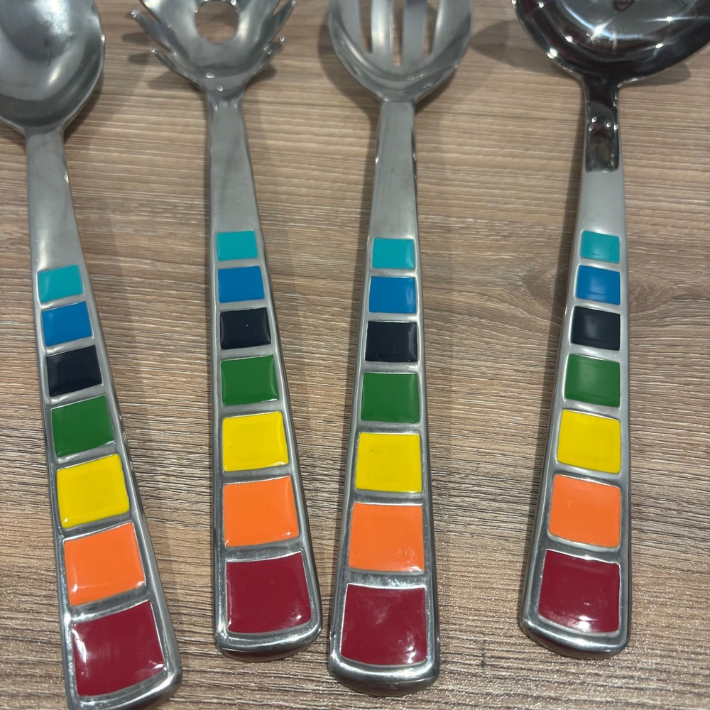 Fiesta Celebration Rainbow Striped Serving Utensil Set Silver 12 in - Picture 11 of 12